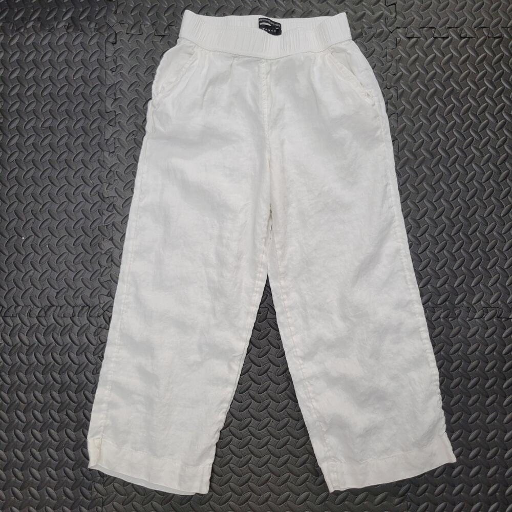 Tahari 100% Linen Pants Womens Small White Wide Leg Pull On Coastal Vacation